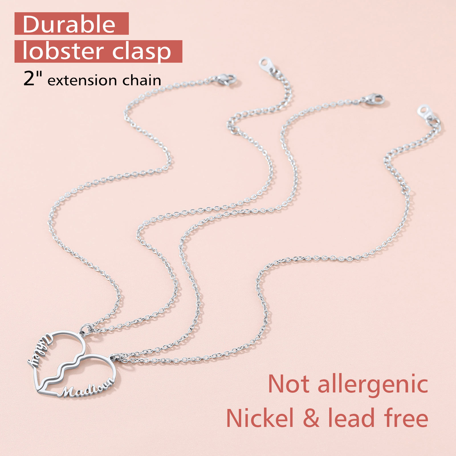 Personalized Name Heart Puzzle Matching Necklaces  stainless steel