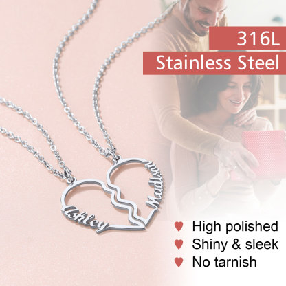 Name Heart Puzzle Matching Pendant Necklaces stainless steel