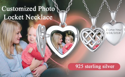  Custom Photo Celtic Heart Locket Necklace for Women 925 steling silver