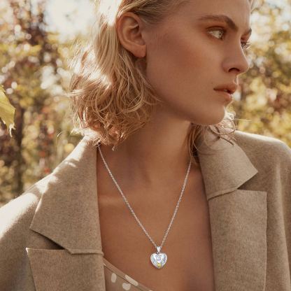 Custom Photo Locket Pendant Birthstone Necklace for Women model silver