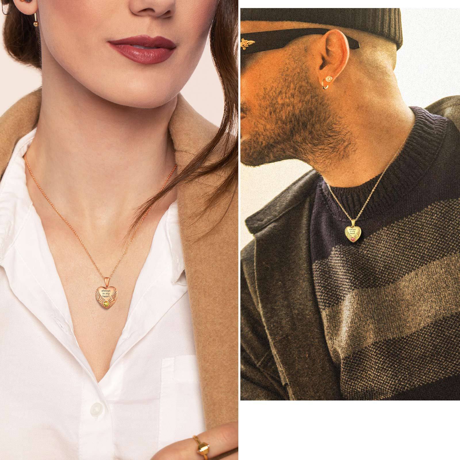 Custom Photo Locket Pendant Birthstone Necklace for Women model show