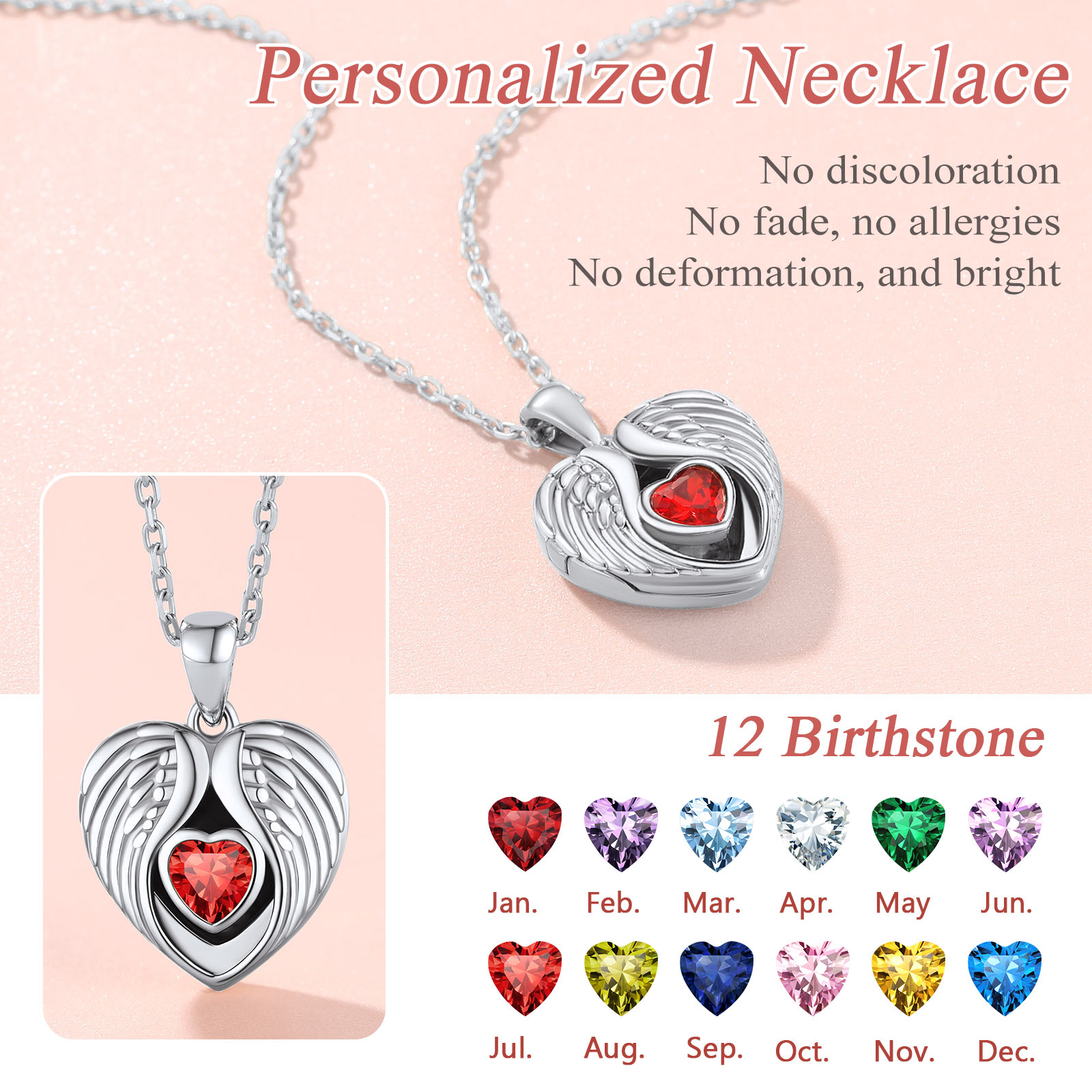 Personalized Locket Pendant Birthstone Necklace for Women