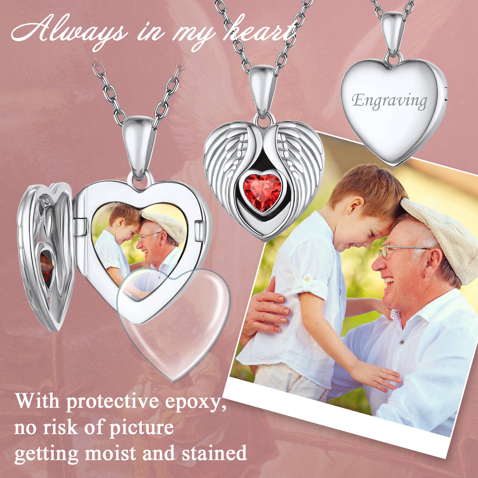 Personalized Photo Locket Pendant Birthstone Necklace 