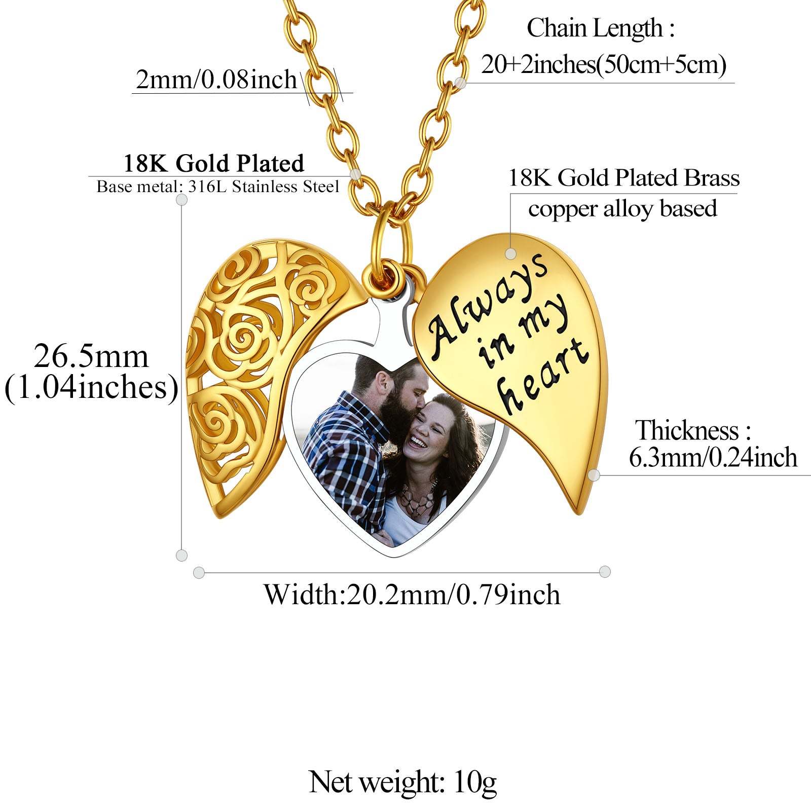 Custom4U Engraved Rose Heart Picture Locket Necklace-Dimension Figure