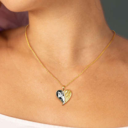Custom4U Angel Wings Heart Photo Necklace