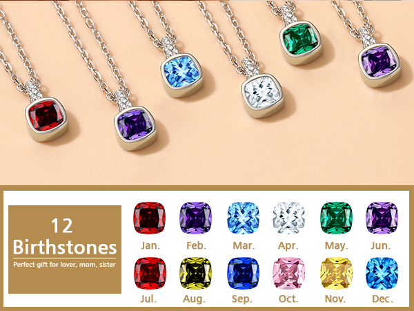 Birthstone Cubic Zirconia Pendant Necklace for Women 12 months stone