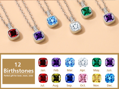 Birthstone Cubic Zirconia Pendant Necklace for Women 12 months stone