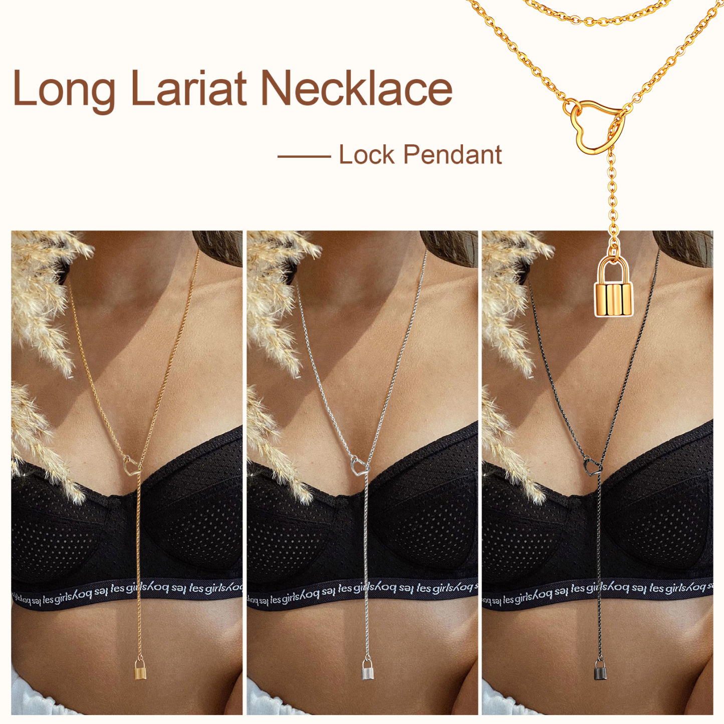  Personalized Engraved Dainty Y Lock Necklace for Women color