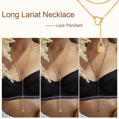  Personalized Engraved Dainty Y Lock Necklace for Women color