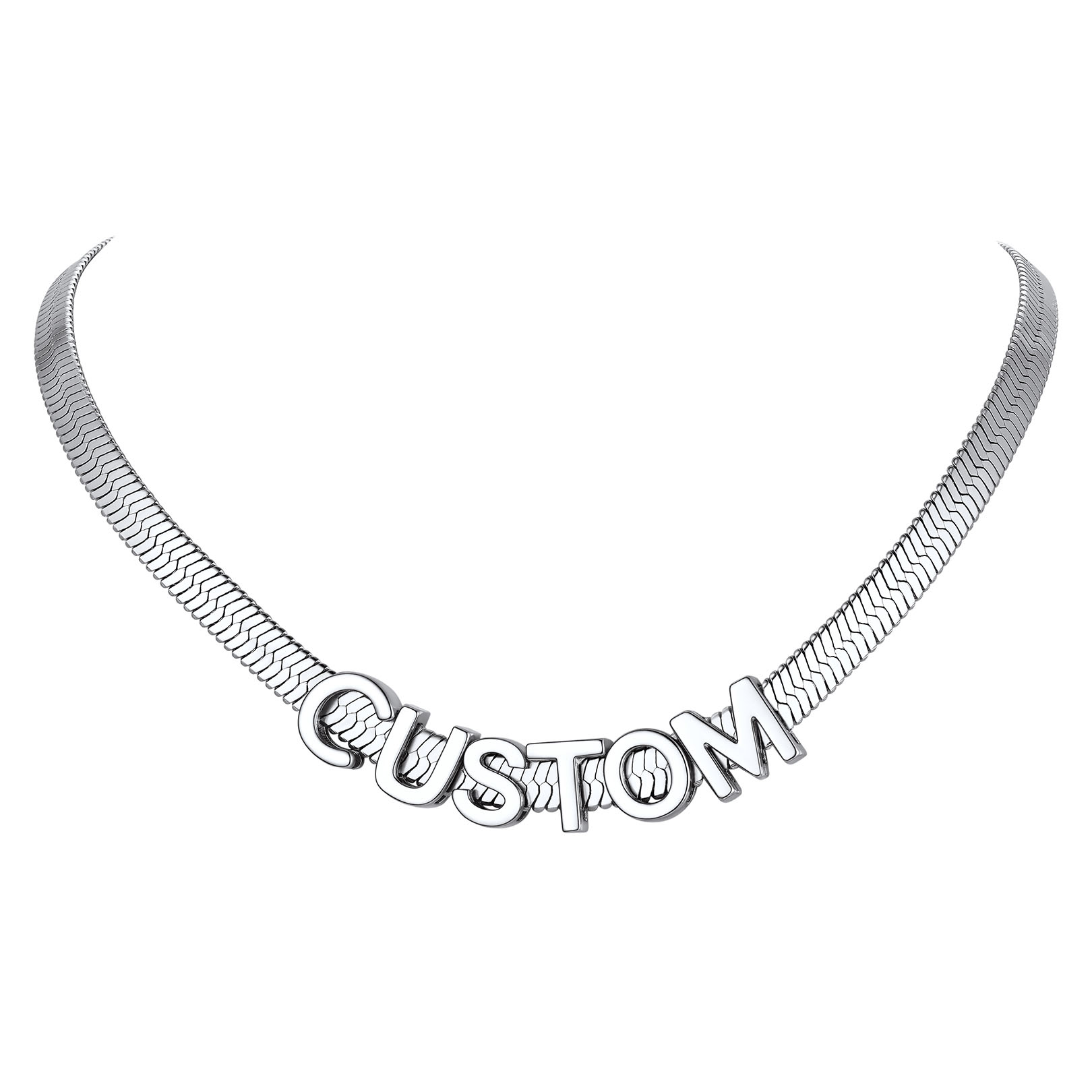 Personalized Name Necklace - Custom Initial Herringbone Chain Choker