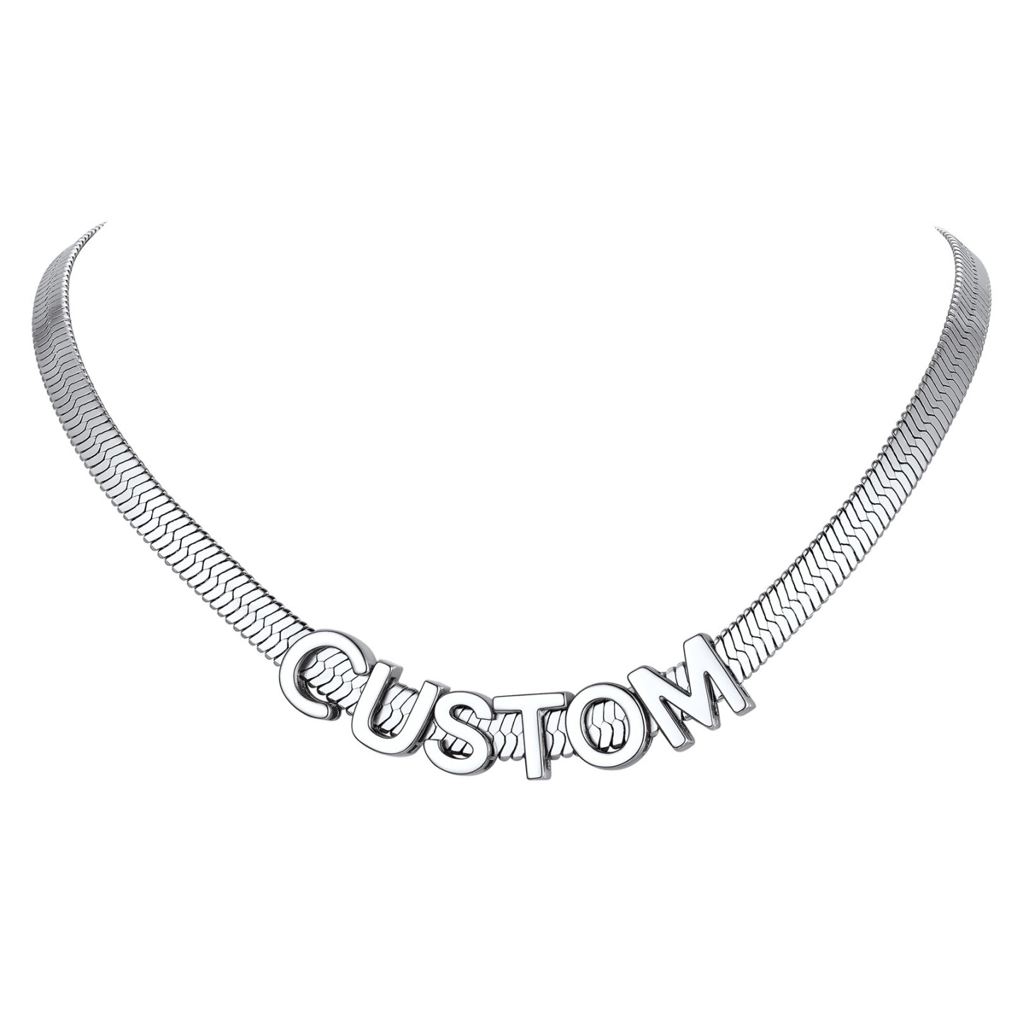 Personalized Name Necklace - Custom Initial Herringbone Chain Choker