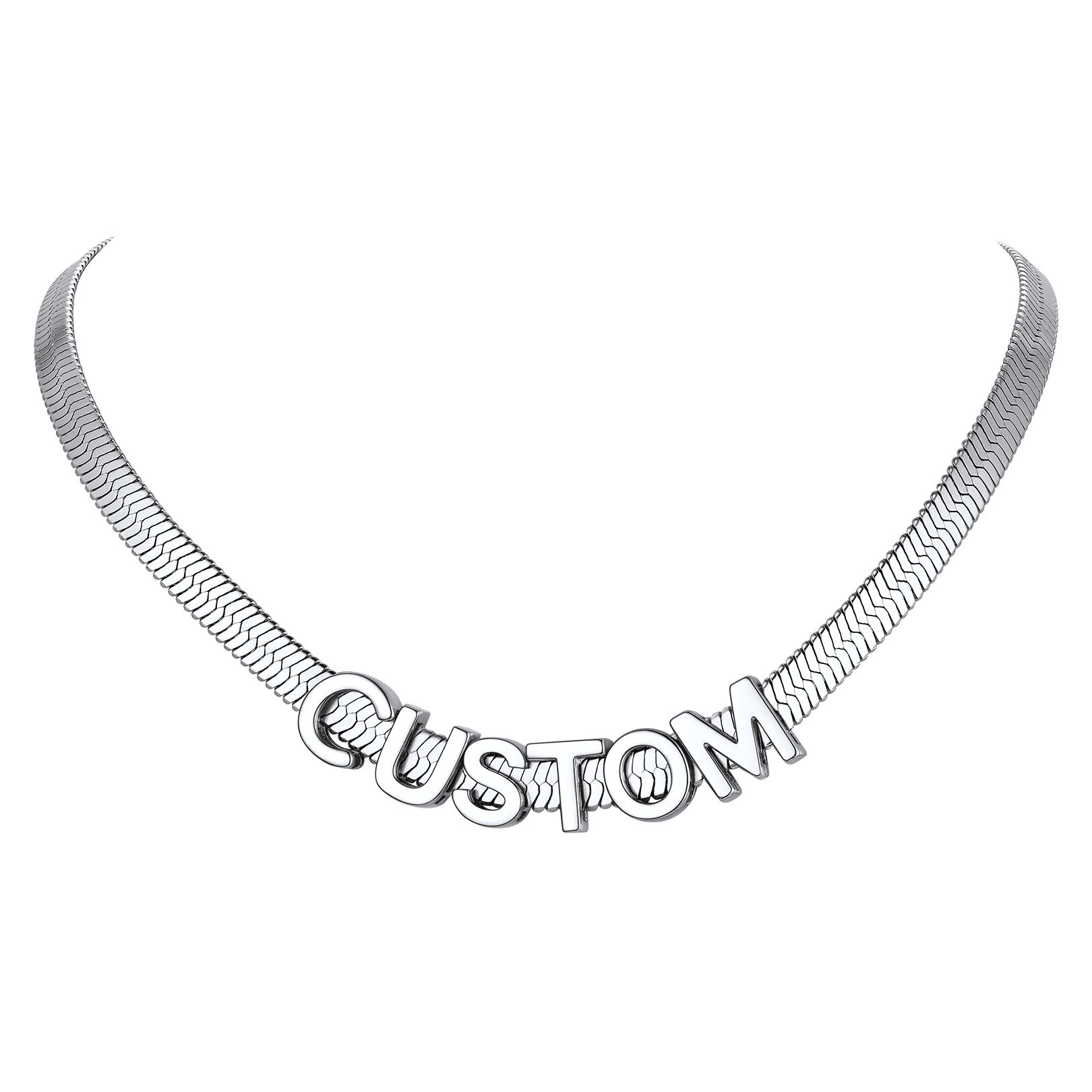 Personalized Name Necklace - Custom Initial Herringbone Chain Choker