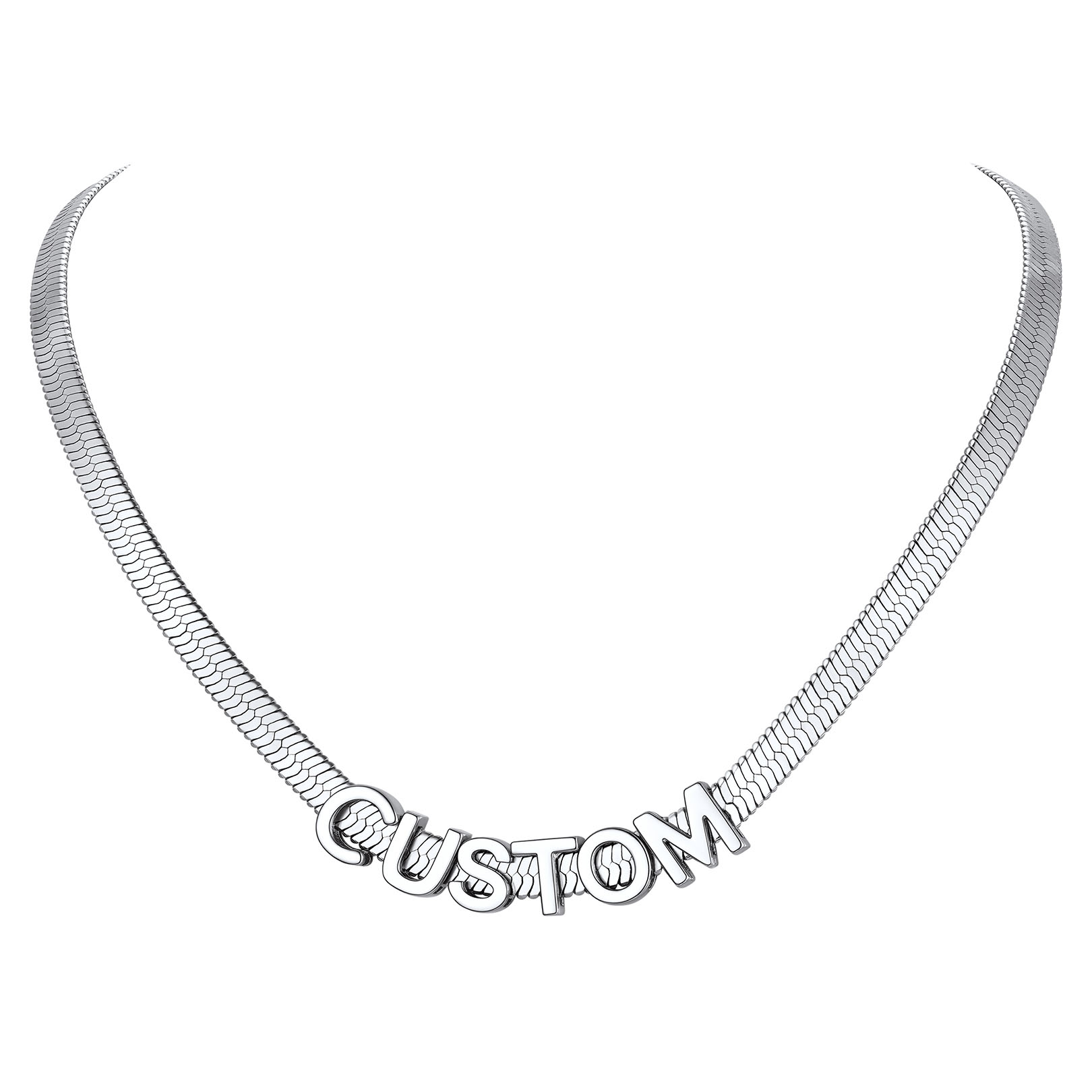 Personalized Name Necklace - Custom Initial Herringbone Chain Choker