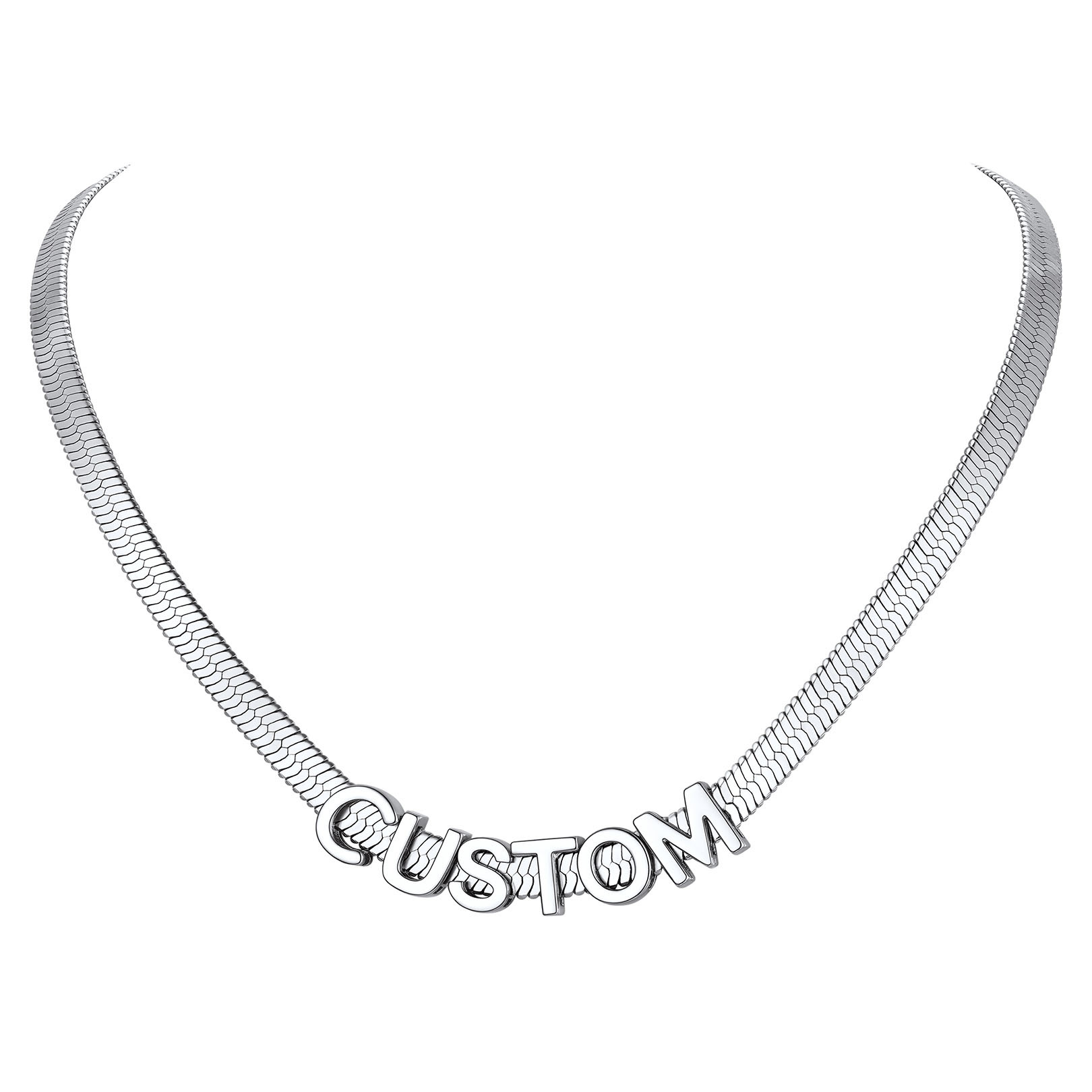 Personalized Name Necklace - Custom Initial Herringbone Chain Choker