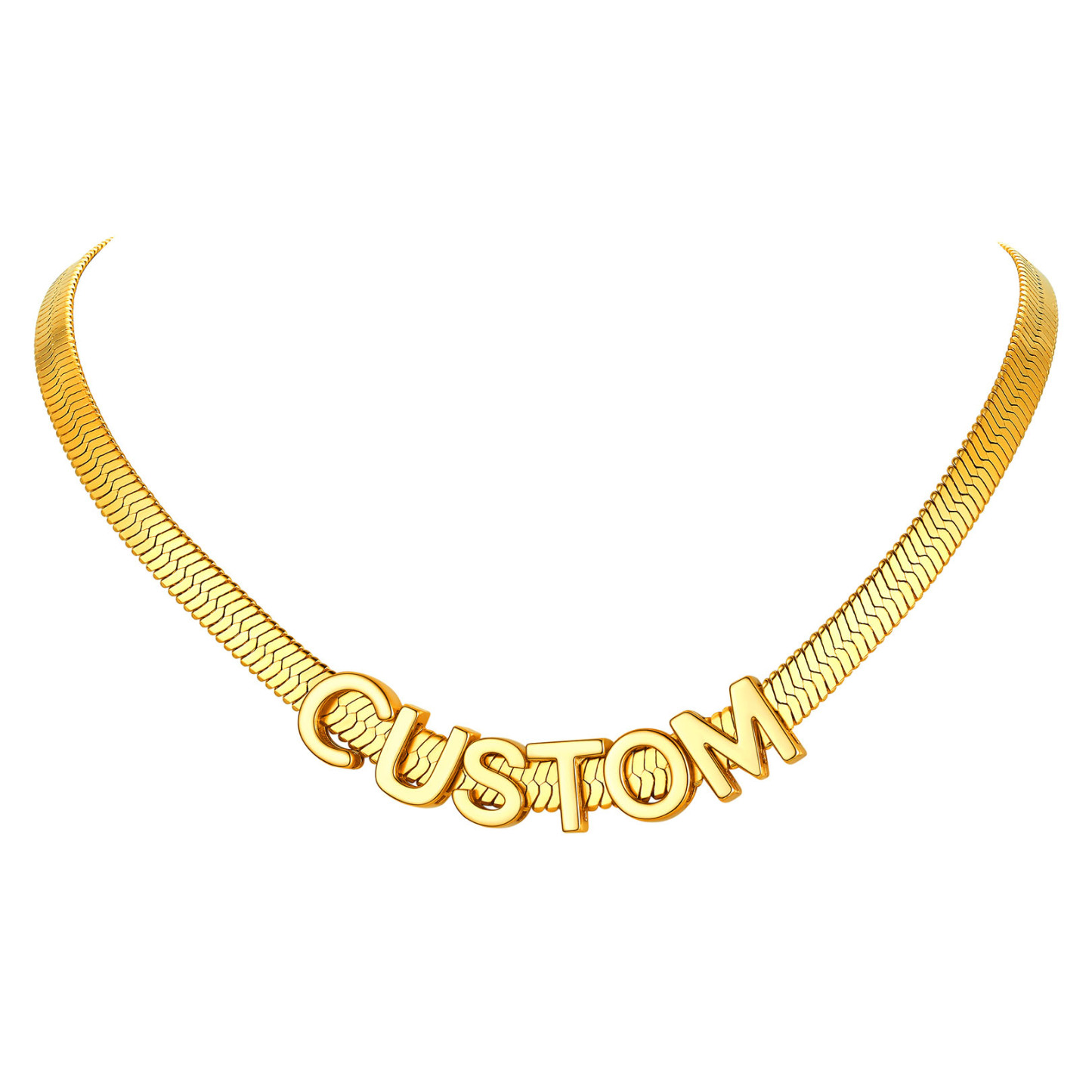 Personalized Name Necklace - Custom Initial Herringbone Chain Choker