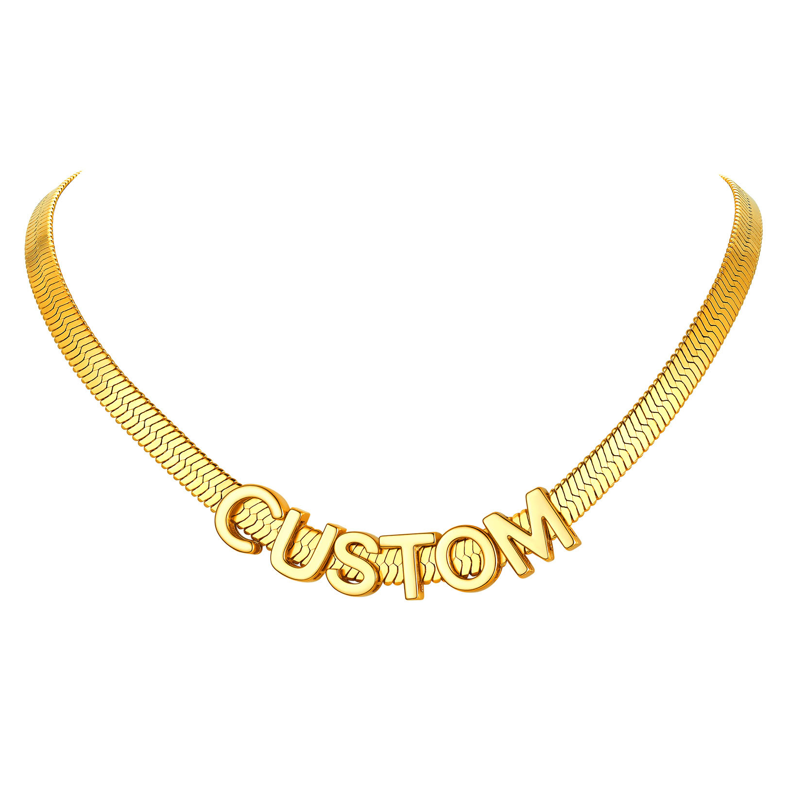 Personalized Name Necklace - Custom Initial Herringbone Chain Choker