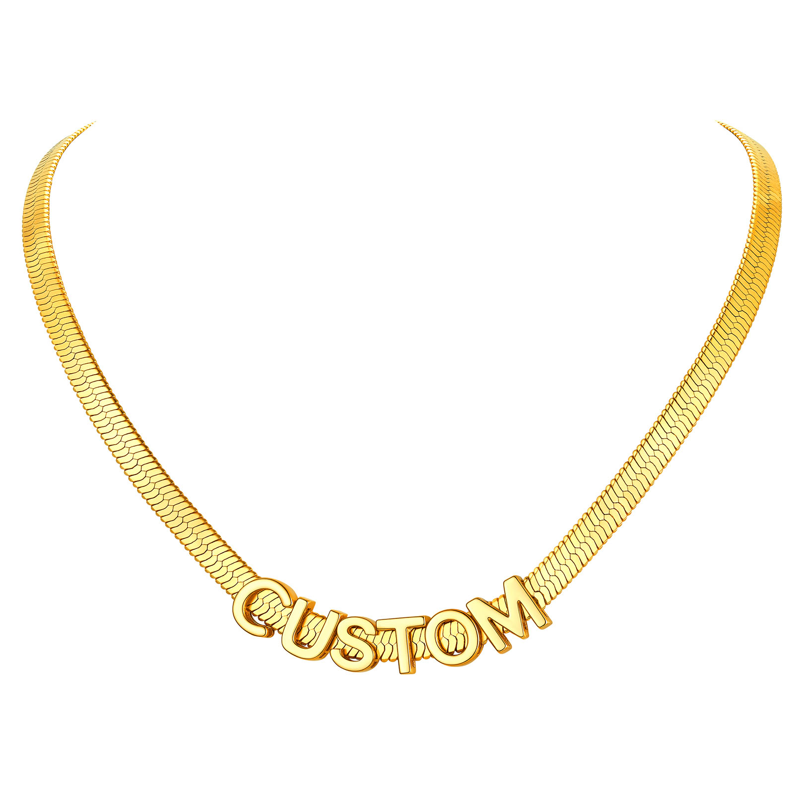Personalized Name Necklace - Custom Initial Herringbone Chain Choker