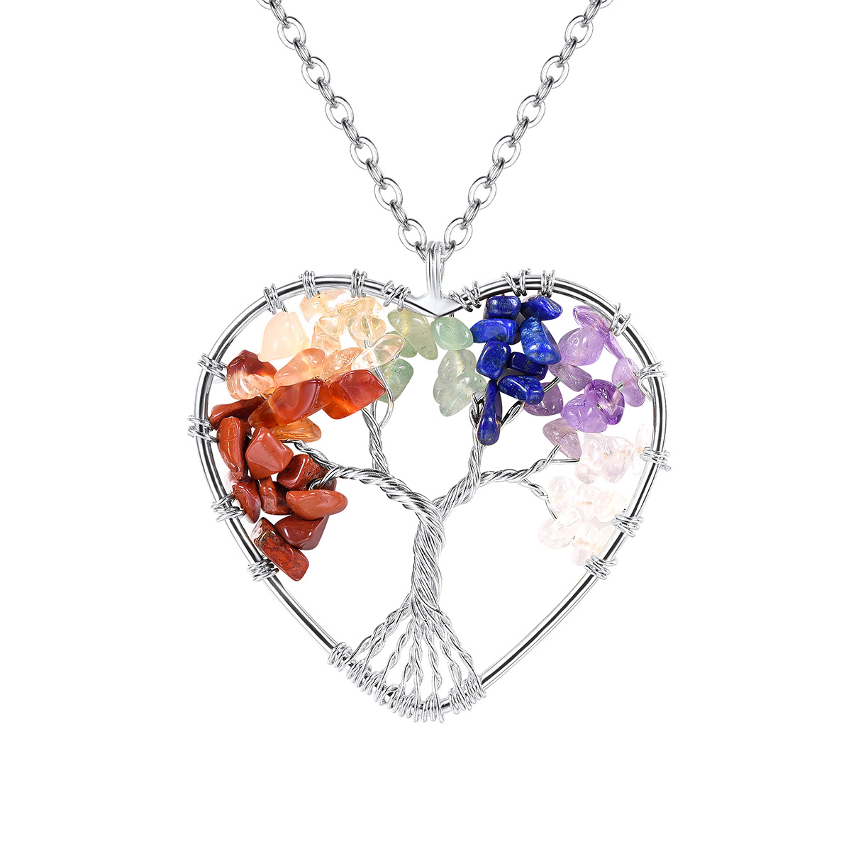 7 Charka Tree of Life Heart Necklace for Women