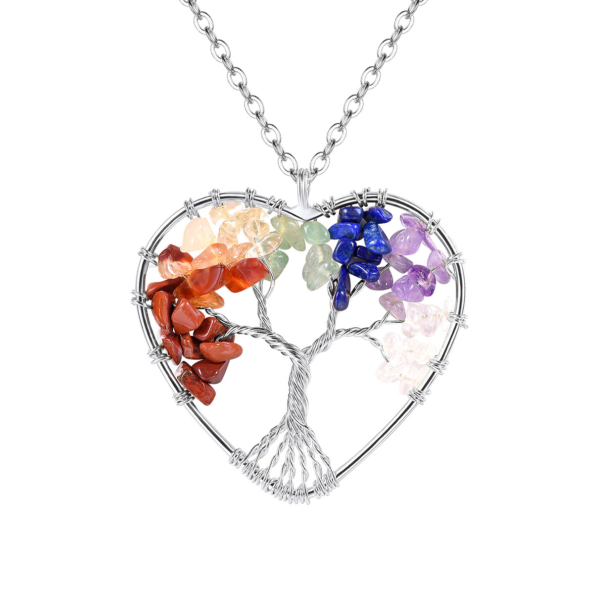 7 Charka Tree of Life Heart Necklace for Women