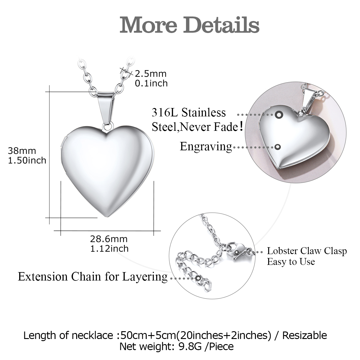 Heart Photo Customize Engraved Locket Necklace For Women detail