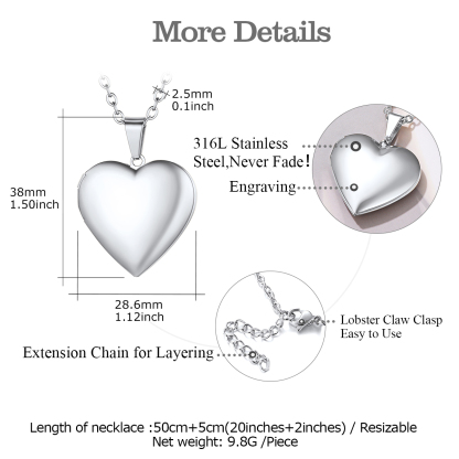 Heart Photo Customize Engraved Locket Necklace For Women detail