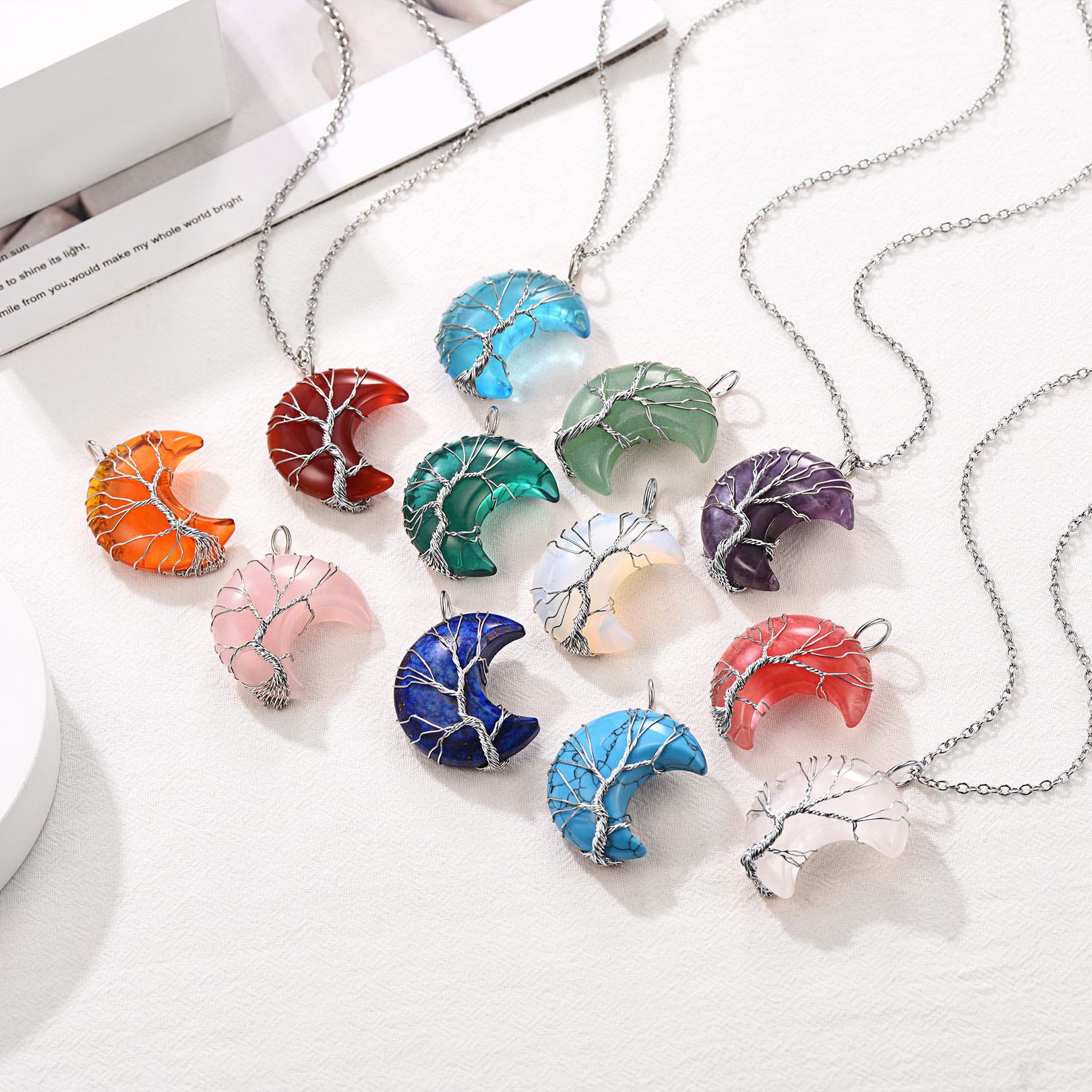 Tree of Life Birthstone Crystal Necklace - Crescent Jewelry