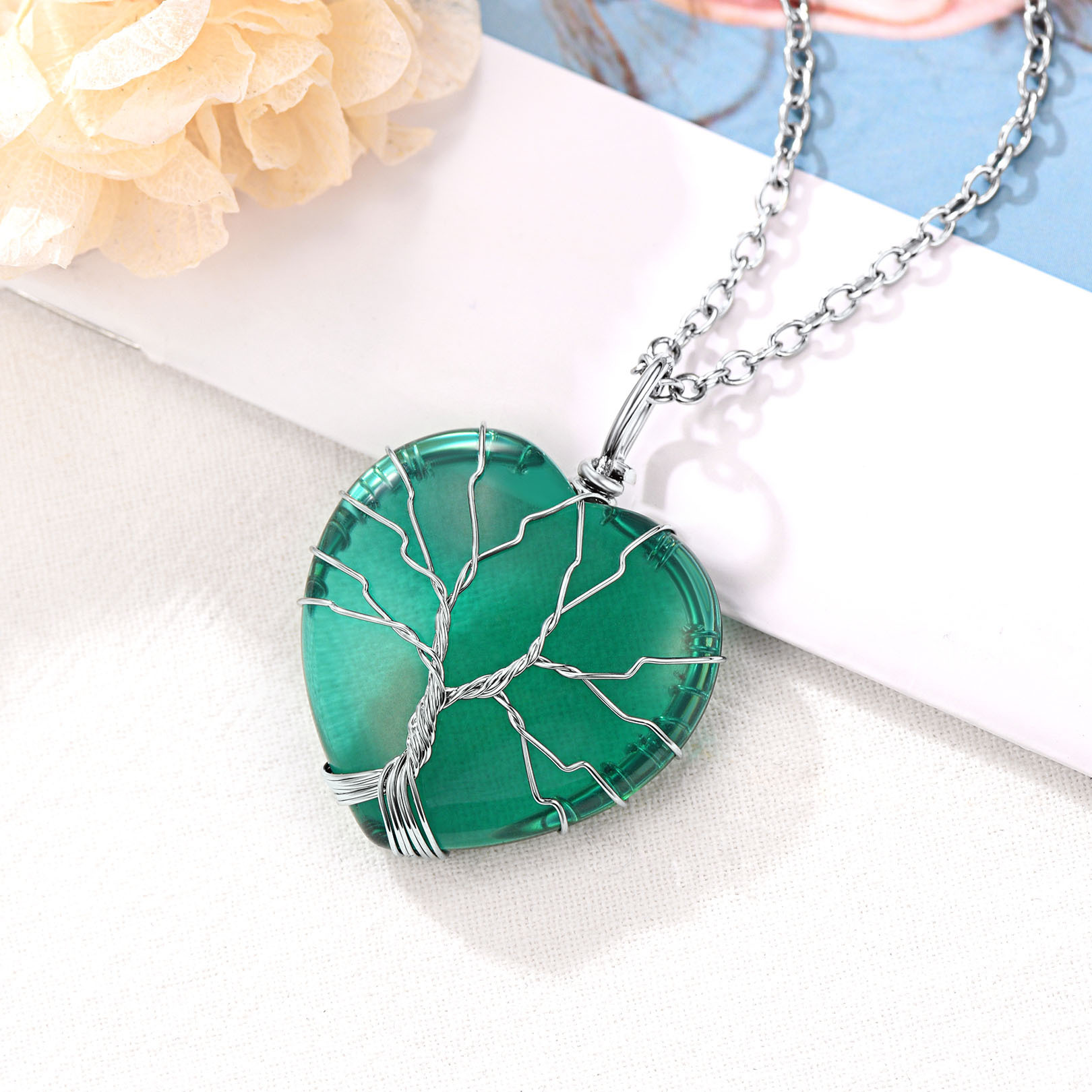 Life Tree Wrapped Healing Crystal Necklaces Birthstone Pendant
