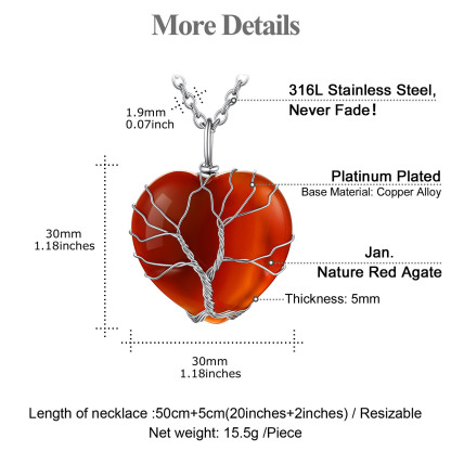 Life Tree Wrapped Healing Crystal Necklaces Birthstone Pendant