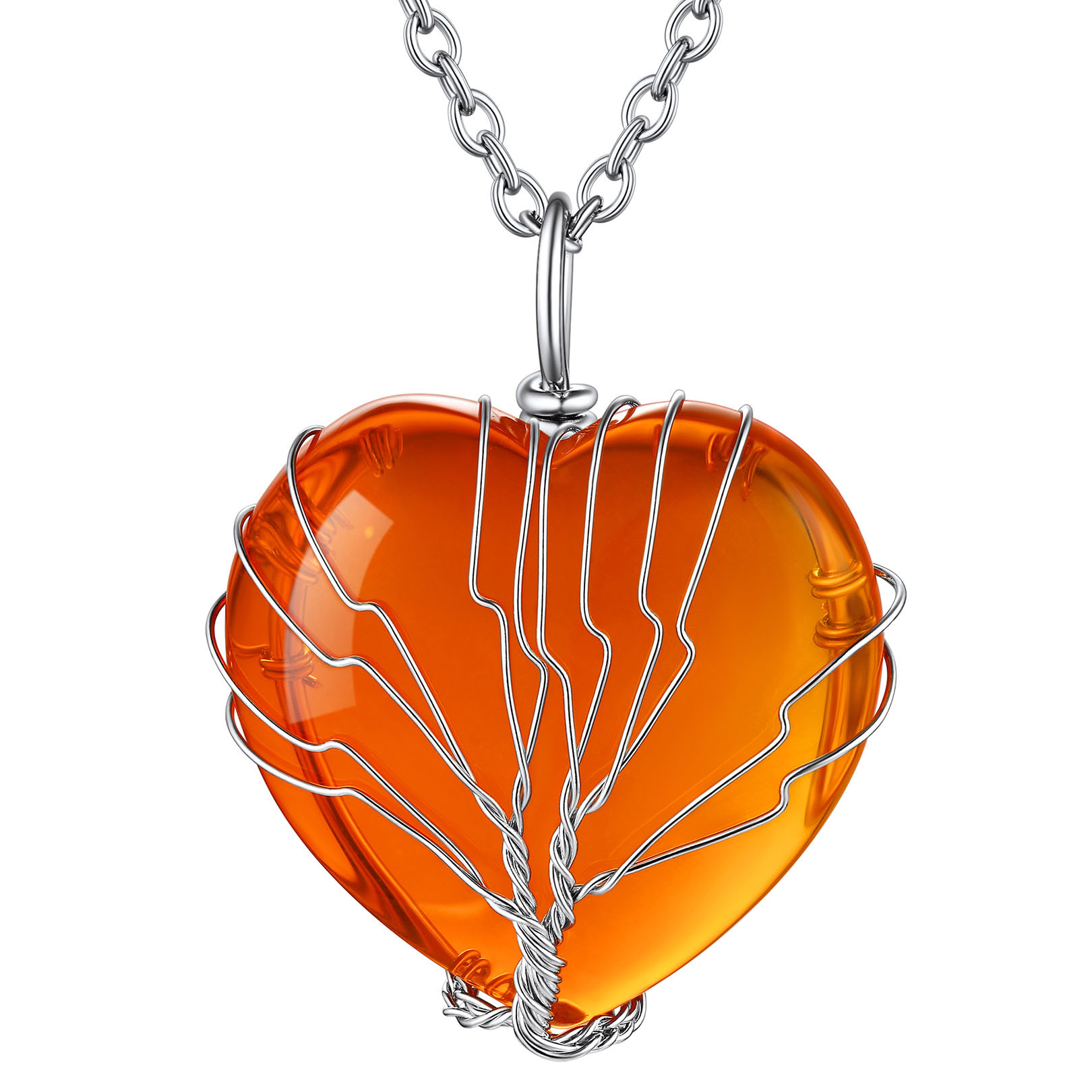 Life Tree Wrapped Healing Crystal Necklaces Birthstone Pendant