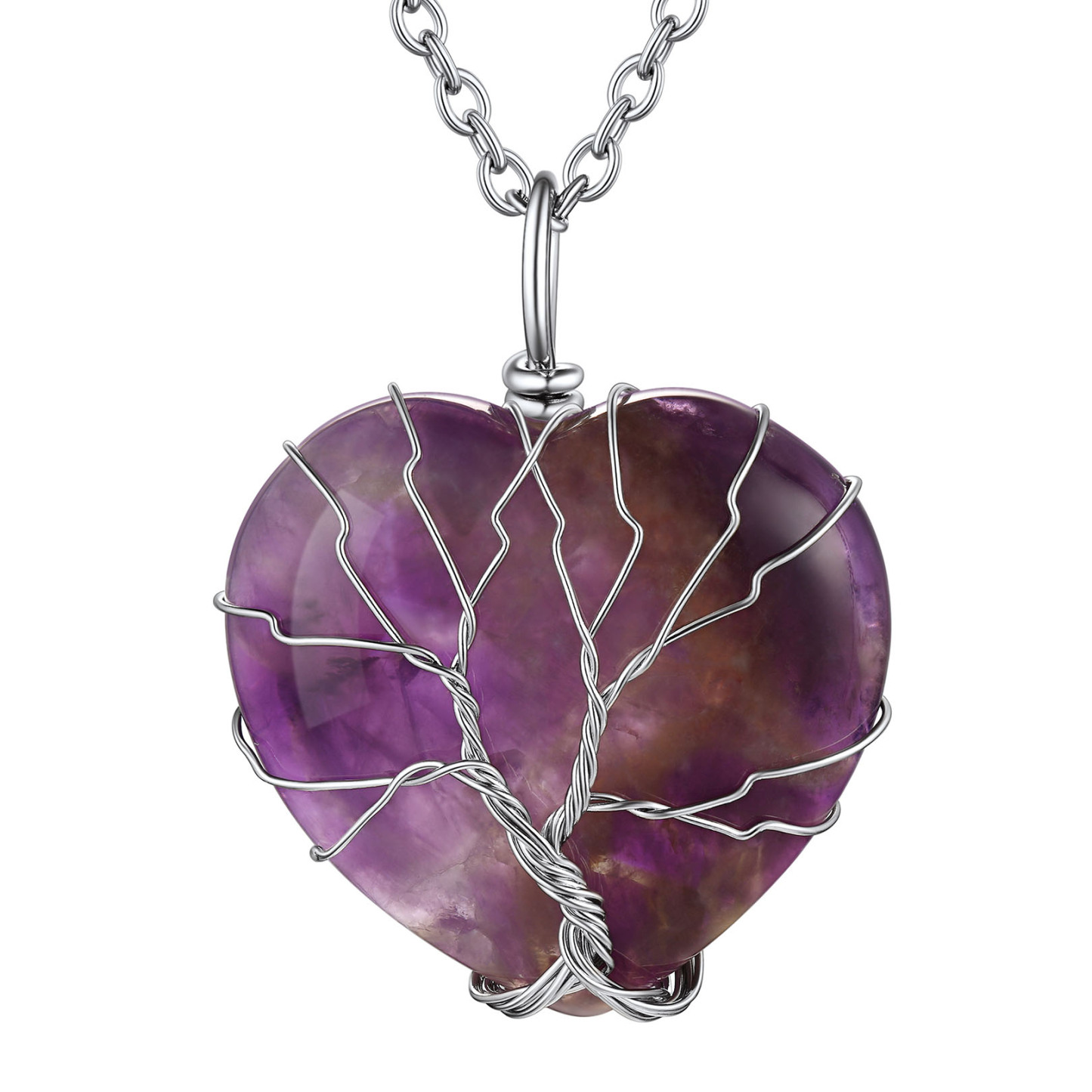 Life Tree Wrapped Healing Crystal Necklaces Birthstone Pendant