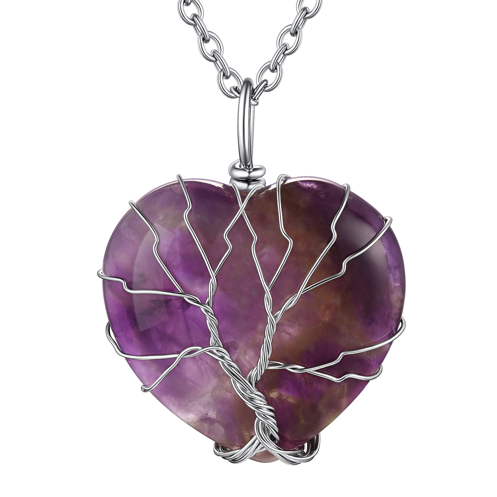 Life Tree Wrapped Healing Crystal Necklaces Birthstone Pendant