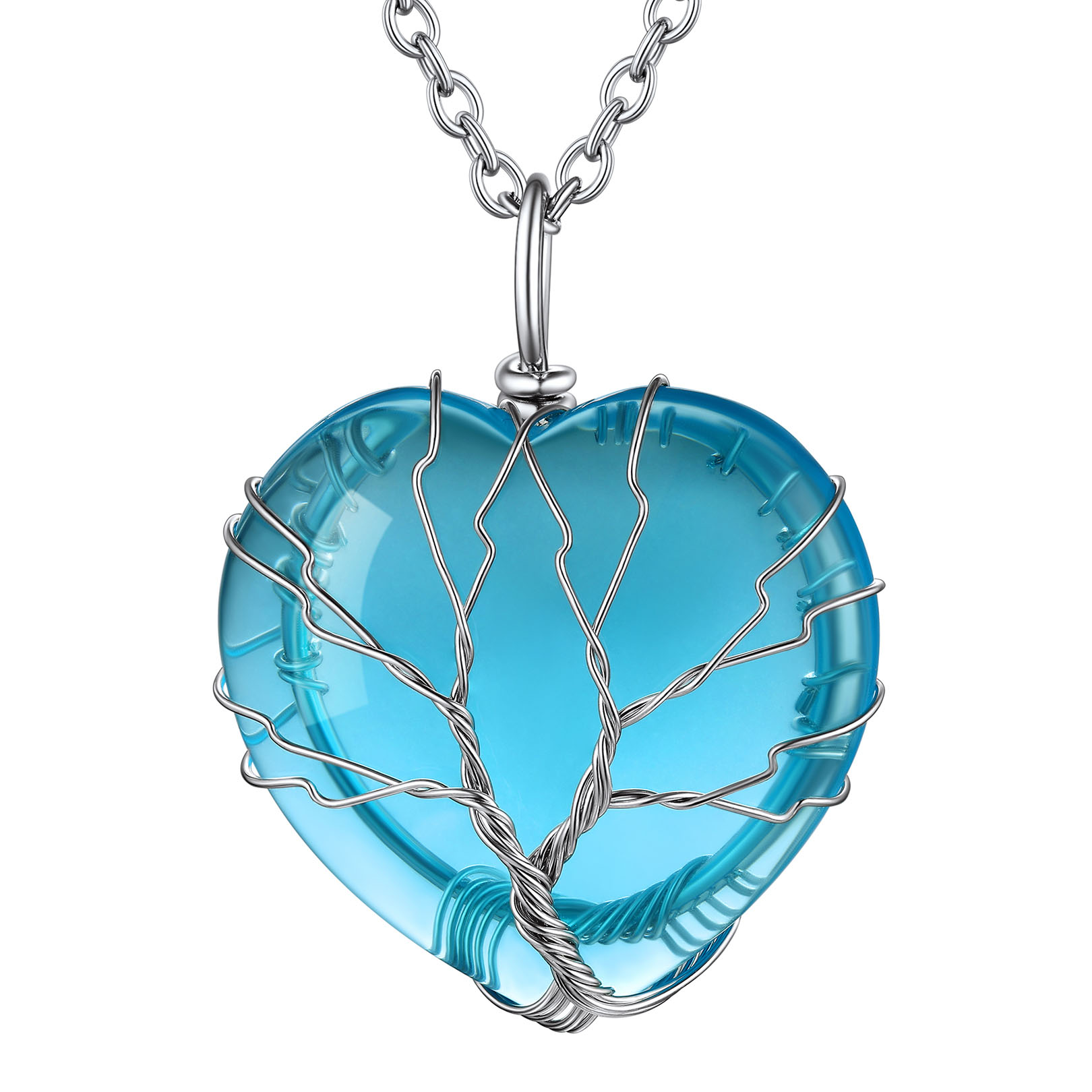 Life Tree Wrapped Healing Crystal Necklaces Birthstone Pendant