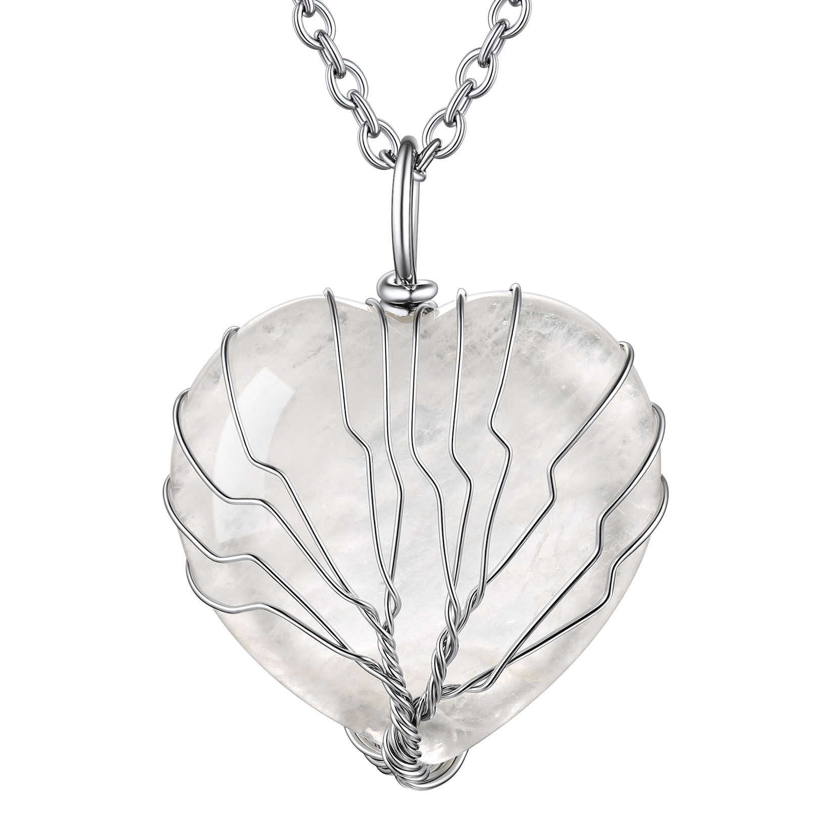 Life Tree Wrapped Healing Crystal Necklaces Birthstone Pendant