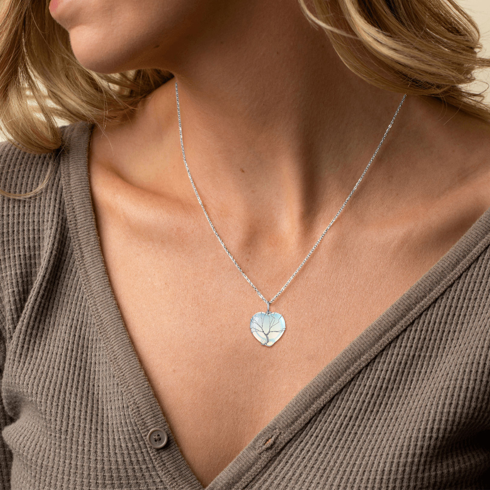 Life Tree Wrapped Healing Crystal Necklaces Birthstone Pendant model 3