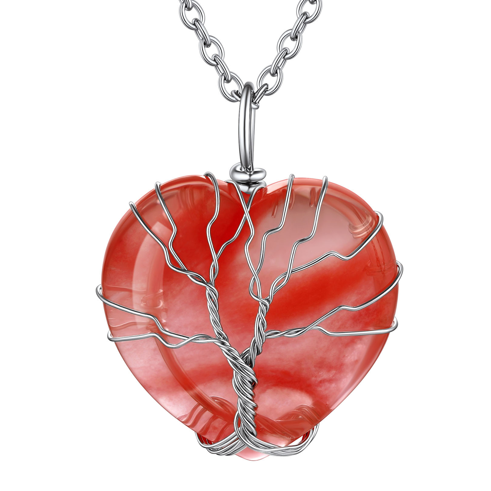 Life Tree Wrapped Healing Crystal Necklaces Birthstone Pendant