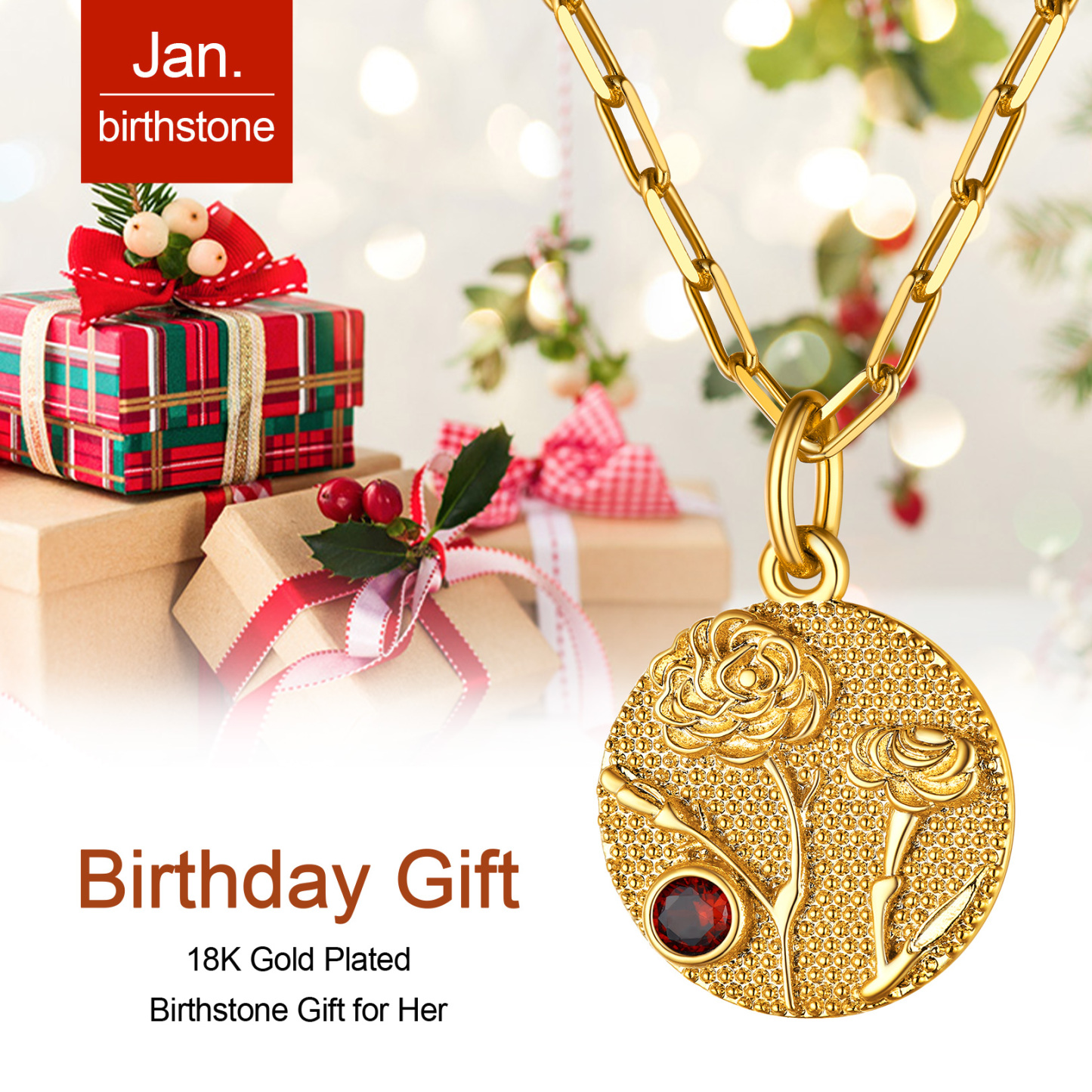 Personalized Birth Flower Birthstone Necklace for  BIRTHDAY GIFT