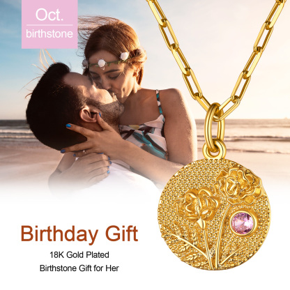 Personalized Birth Flower Birthstone Necklace  BIRTHDAY GIFT