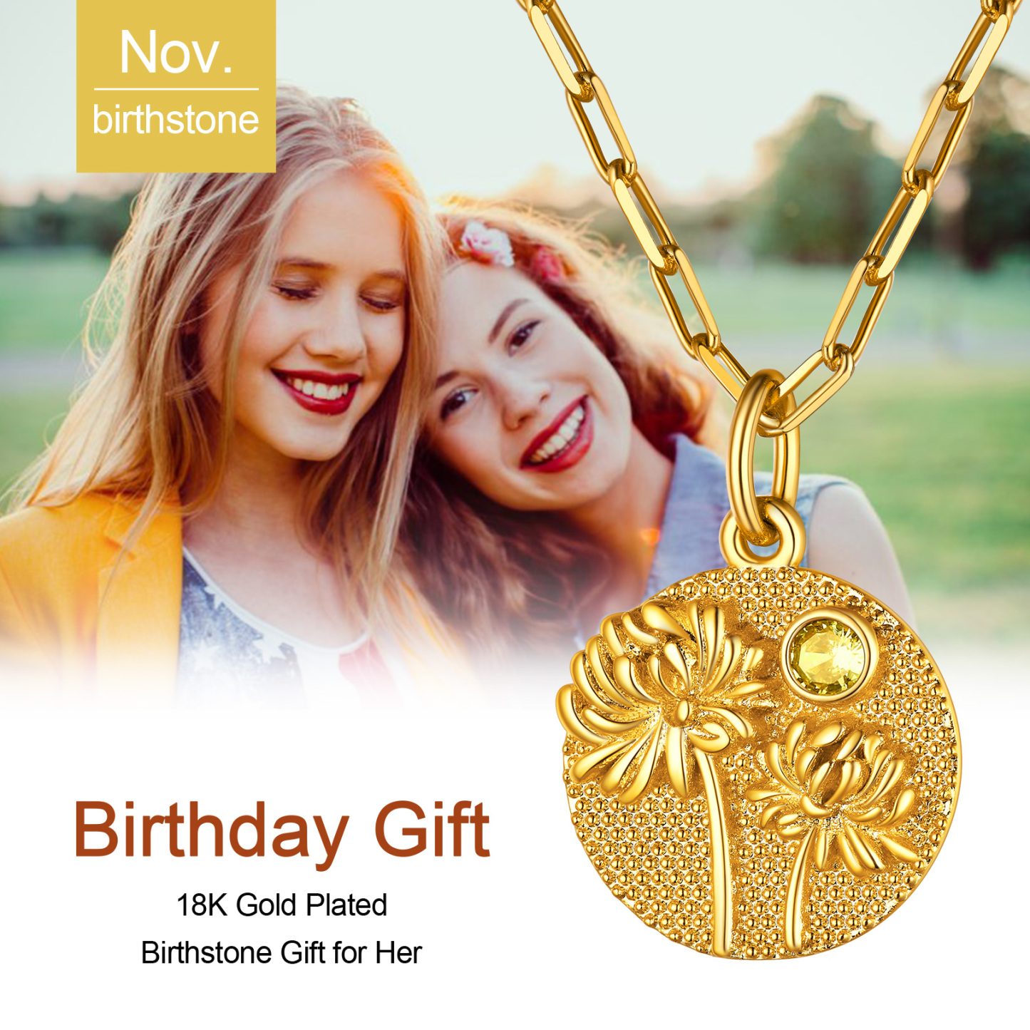 Personalized Birth Flower Birthstone Necklace for women BIRTHDAY GIFT