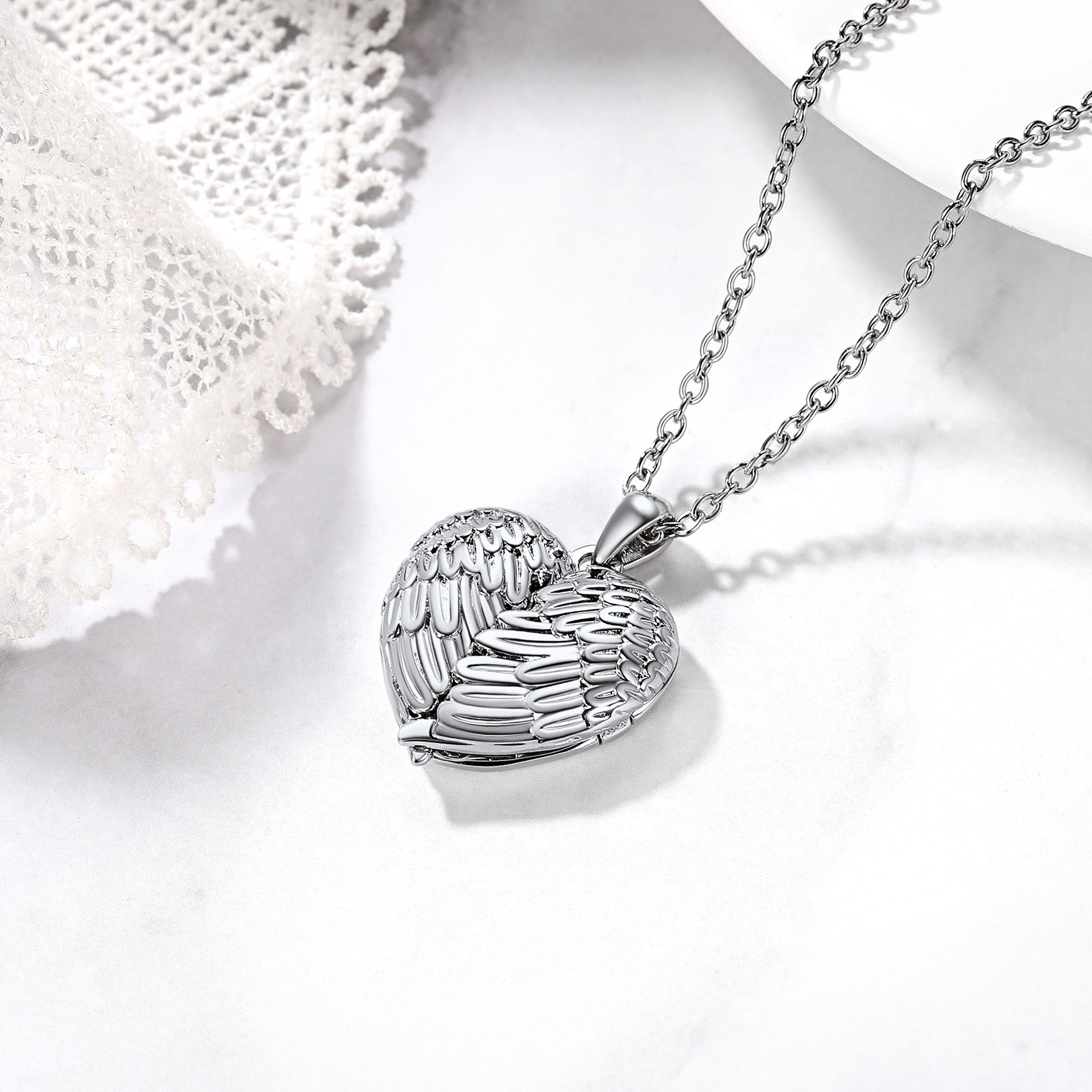 ersonalized Heart Angel Wings Locket Necklace with Pictures