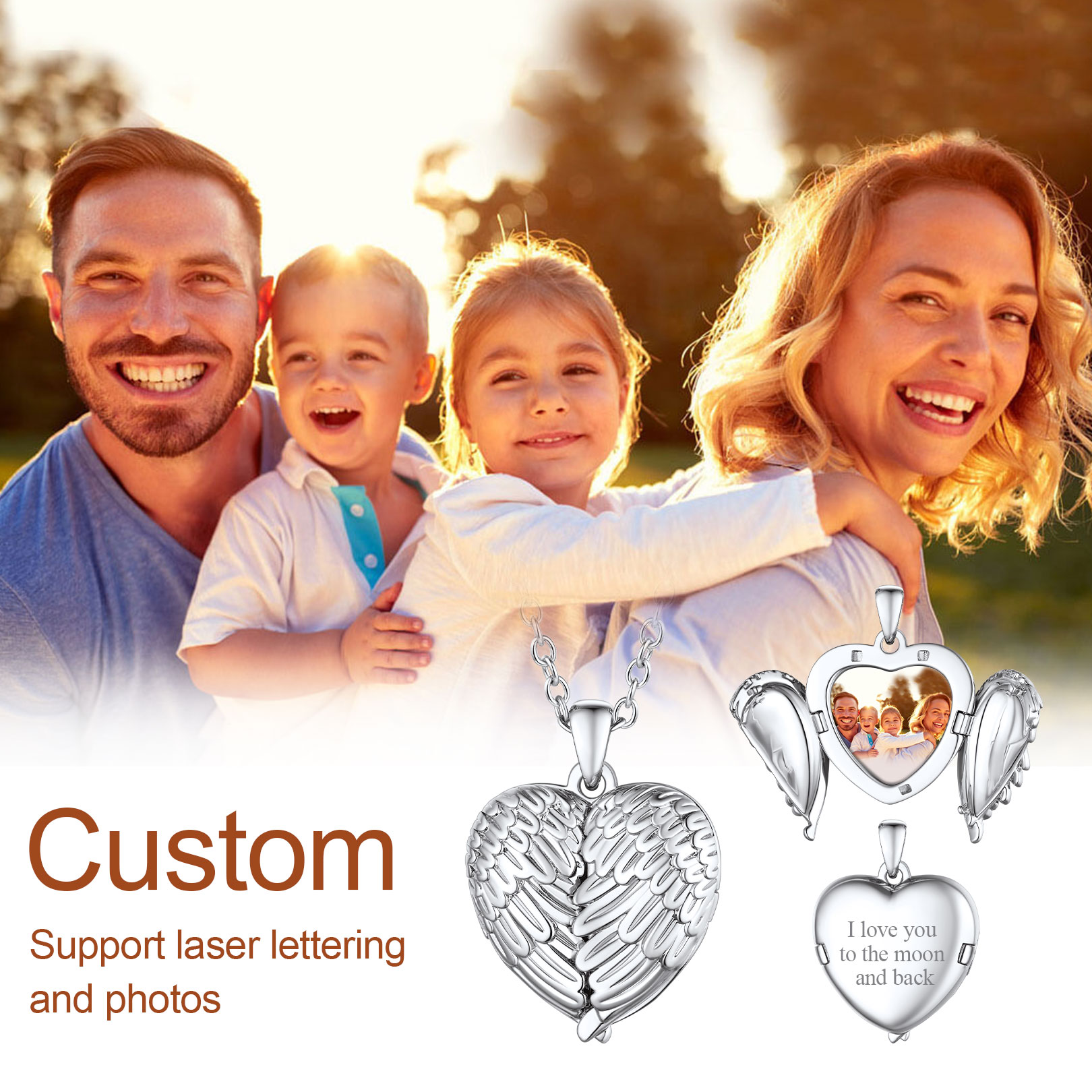 ersonalized Heart Angel Wings Locket Necklace with Pictures