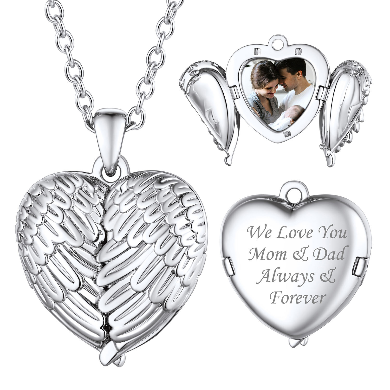 ersonalized Heart Angel Wings Locket Necklace with Pictures