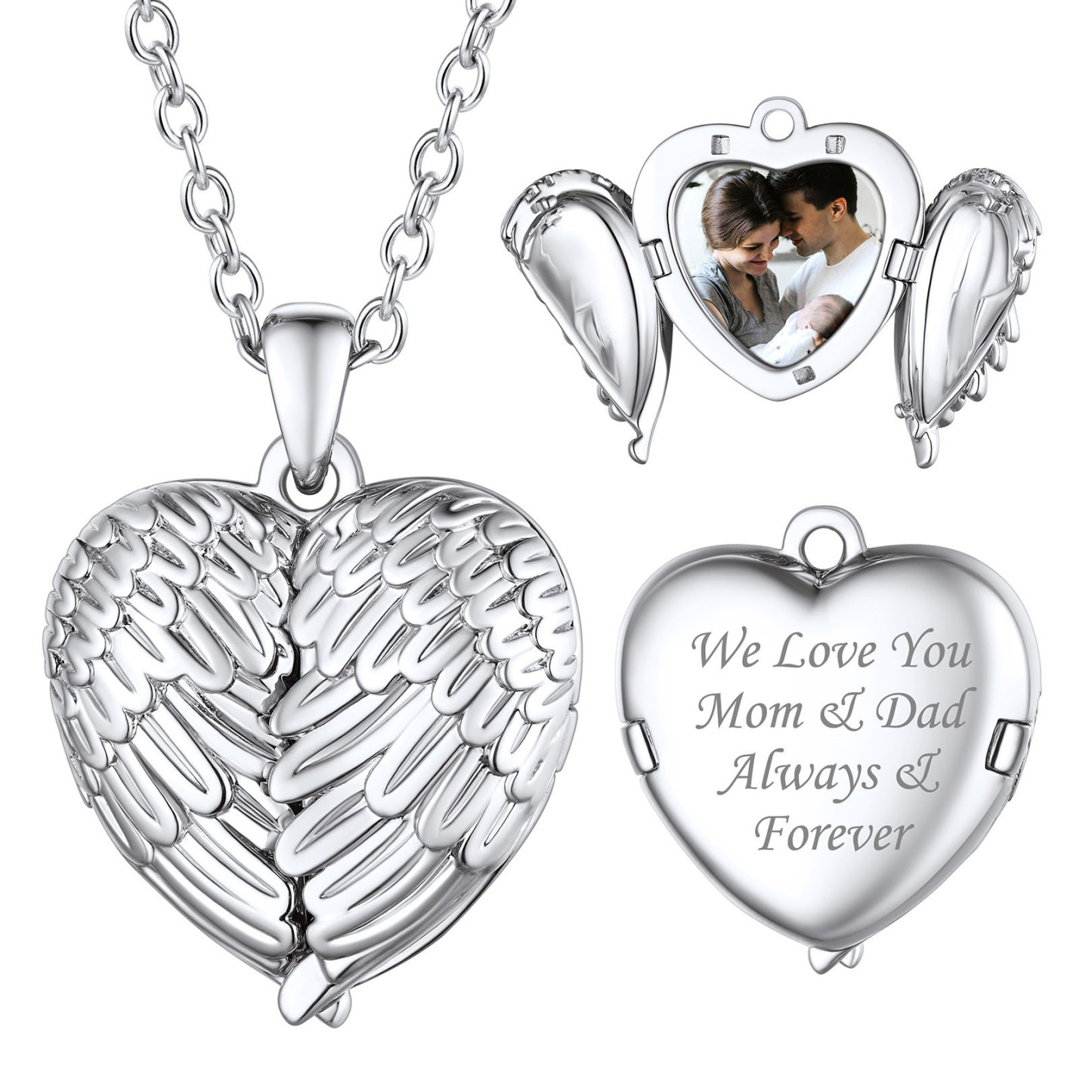 ersonalized Heart Angel Wings Locket Necklace with Pictures