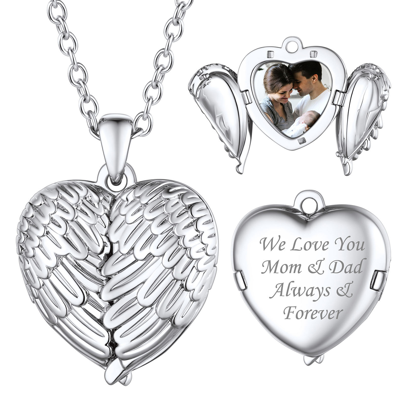 ersonalized Heart Angel Wings Locket Necklace with Pictures