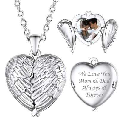 ersonalized Heart Angel Wings Locket Necklace with Pictures