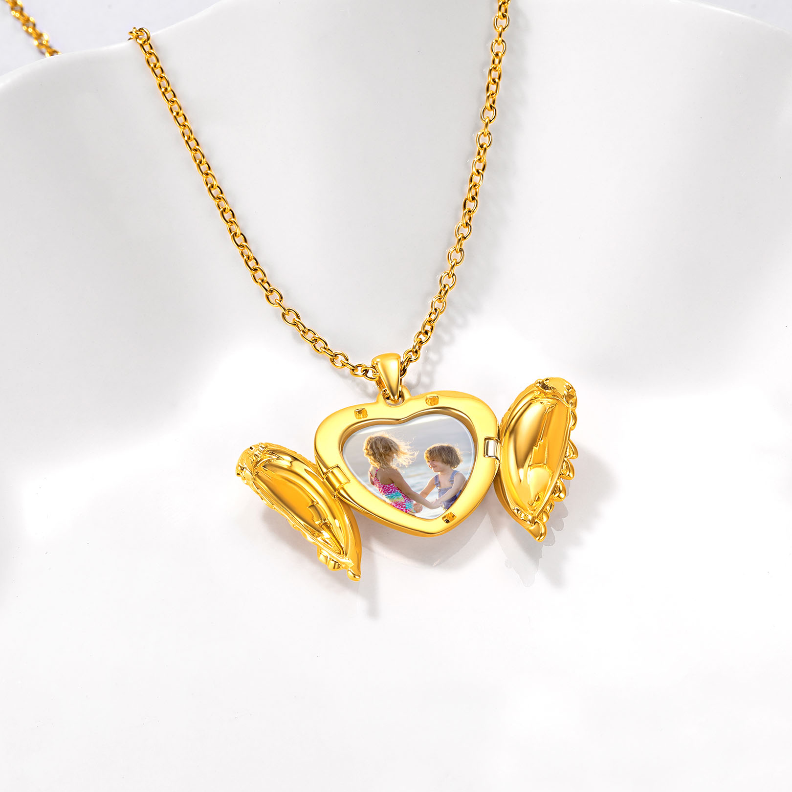 ersonalized Heart Angel Wings Locket Necklace with Pictures