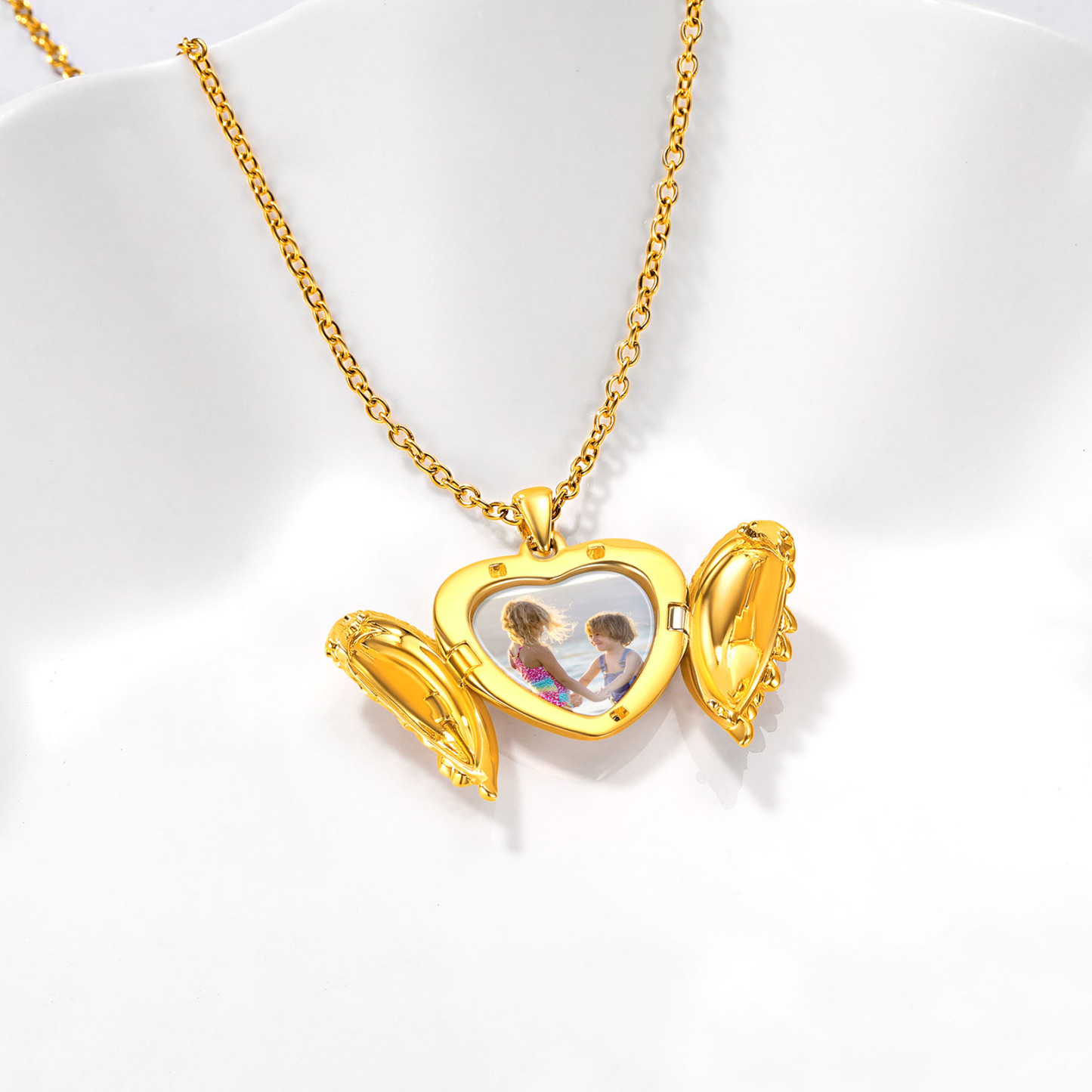 ersonalized Heart Angel Wings Locket Necklace with Pictures