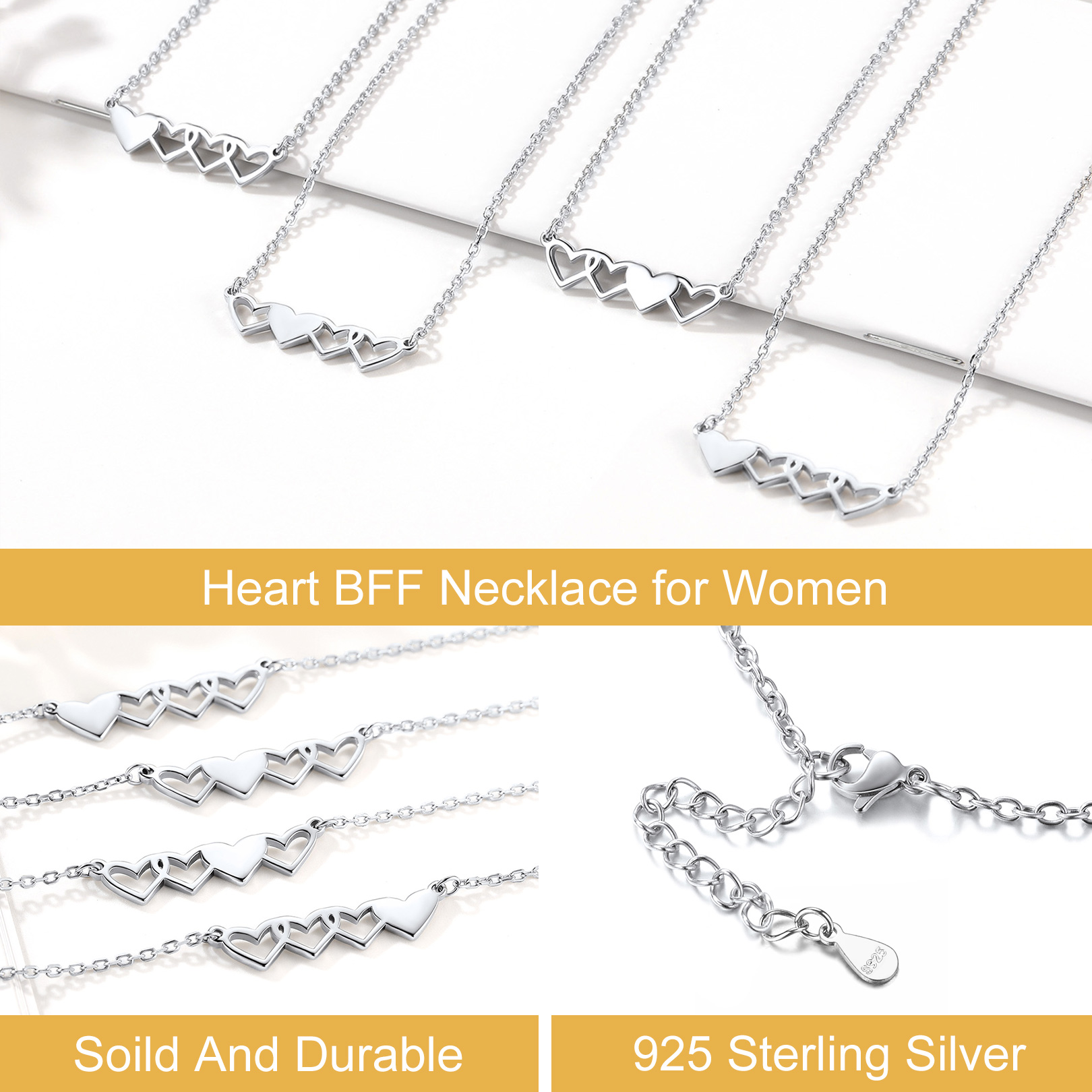 Sterling Silver Customized Heart Matching Necklace for Couple BFF