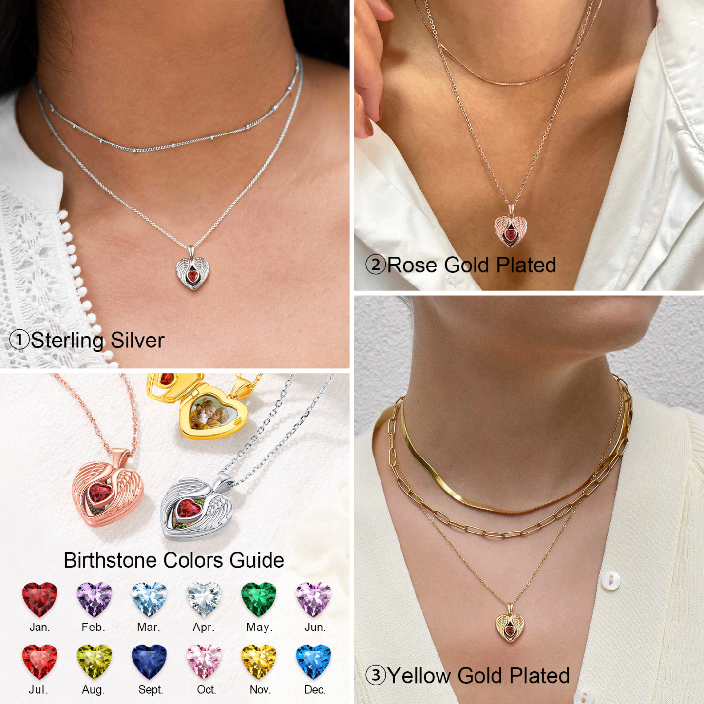 Personalized Photo Locket Pendant Birthstone Necklace for Women color