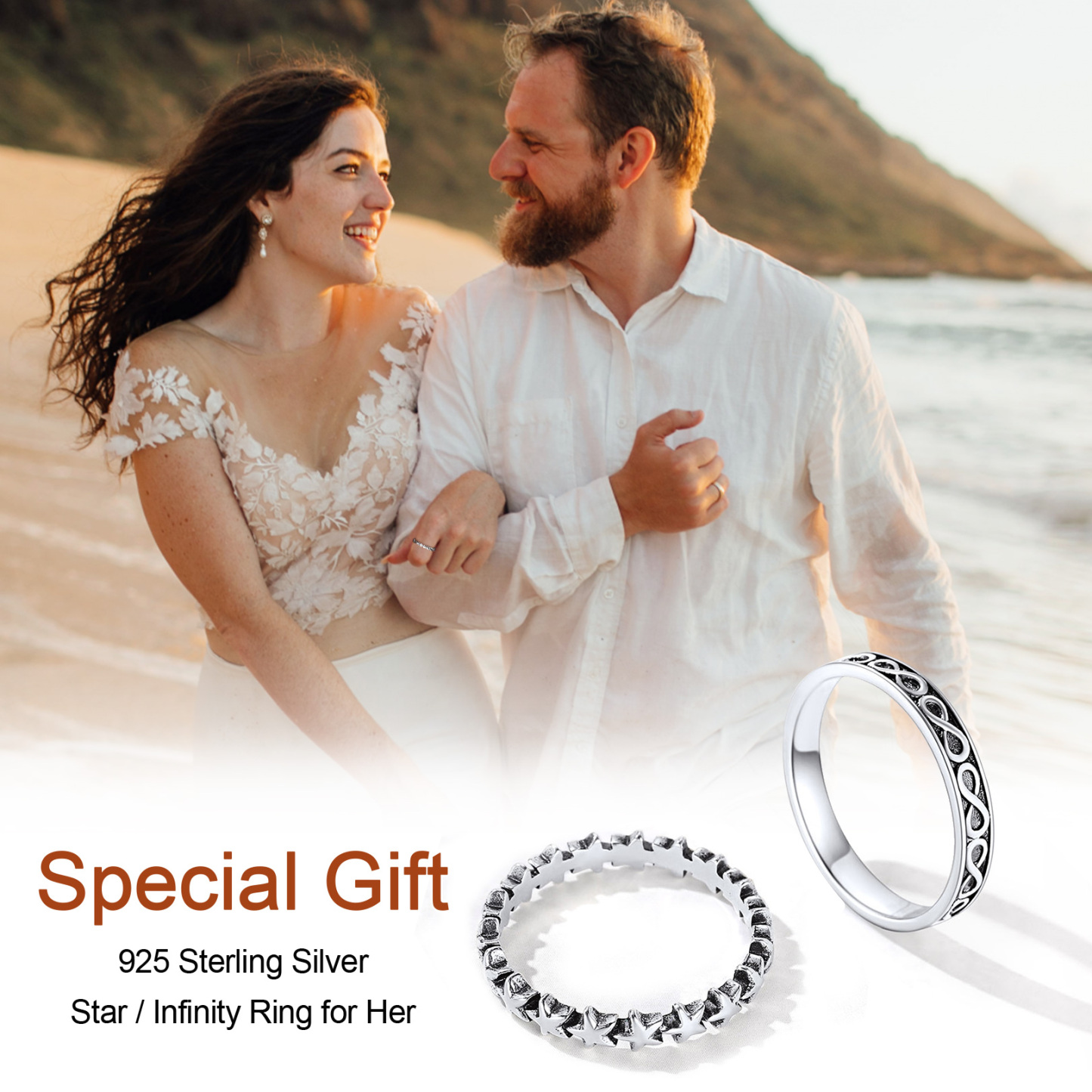 925 Sterling Silver Infinity Rings Eternity Wedding Band gift for Women 