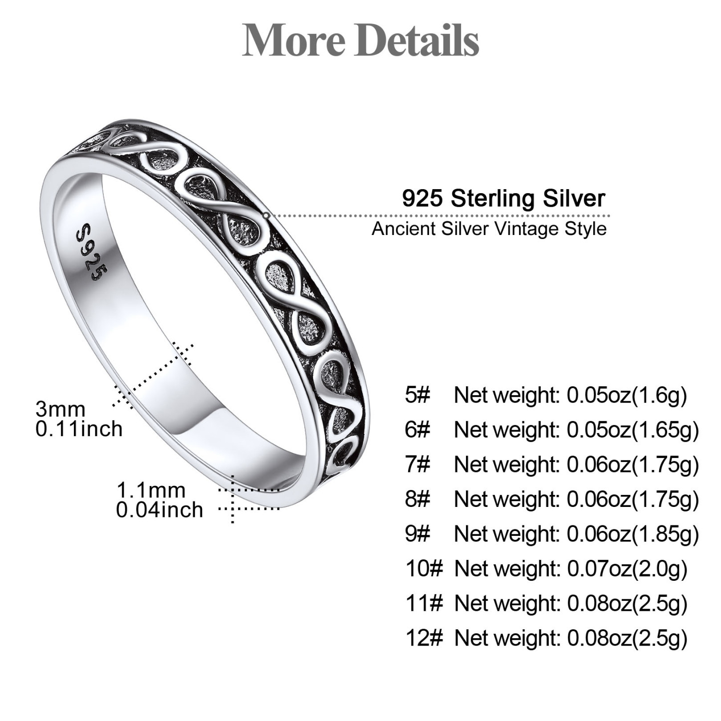925 Sterling Silver Infinity Rings Eternity Wedding Band for Women 